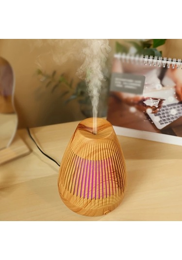 Techbloom Light Wood Grain Ahşap Desenli Aroma Difüzörü Soğuk Sis Nemlendirici Esansiyel Yağlar Uyumlu Sessiz Taşınabilir 7 Renk Led Işık Usb Güçlü Ev Yatak Odası Ofis Masaüstü Ahşap