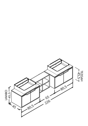 Camaro 225 Cm Siyah Lavabolu Alt Modül Dorado