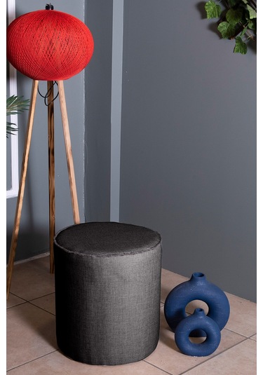 VALERİA ANTRASİT KETEN KUMAŞ YUVARLAK PUFF &BENCH&KOLTUK&TABURE&POFUDUKYATAK ODASI PUF MODELLERİ