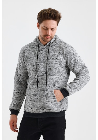 Monox Erkek Kapşonlu Kırçıllı 3 İplik Sweatshirt Antrasit