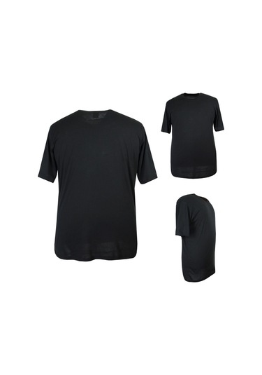 Erkek 72 Kilo-200 Kilo Arası İçin Uygun Bisiklet Yaka Düz Tişört Siyah