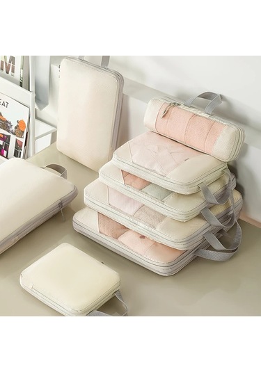 Fochsia 5 Parça Seyahat Sıkıştırma Saklama Torbası Bej Renkli Dayanıklı Valiz Düzenleyici Seti Koyu Gri