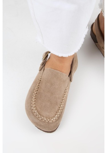 Manijero Alba Mnr.010.01 Kadın Vizon Günlük Hakiki Deri Sandalet Terlik Vizon