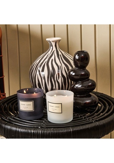 Evidea Deco Elegant Curves Vazo - Siyah / Beyaz - 28 Cm Siyah / Beyaz