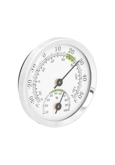 Yaleker Alüminyum Dairesel İç Mekan Sicaklık Ve Nem Ölçer - Pil Gerektirmez - Ev Ofis Serinlik Bahçesi Kullanıma Uygun - Gümüş Renk