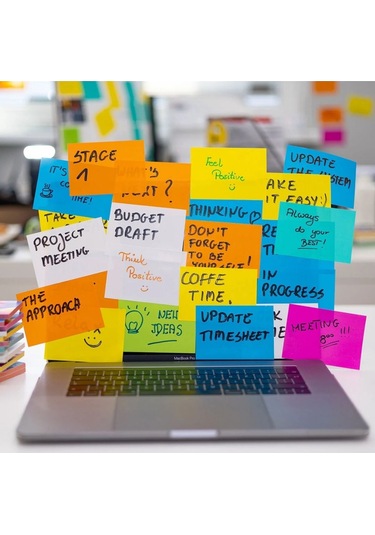 Elektrostatik Yapışkanlı Akıllı Not Kağıdı Seti 7x10 Cm 50 Sayfa Pratik Ofis Not Defteri 8 Renk Çok  Renkli