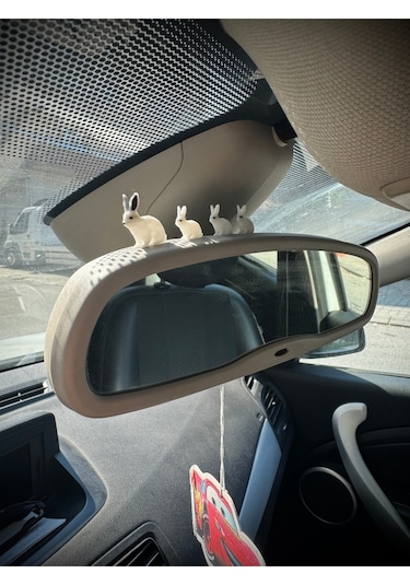 4 Parça Sevimli Tavşan Ailesi Dikiz Aynası Süsü - Ayna Süsü Araba Süsü Torpido Süsü Oto Aksesuar