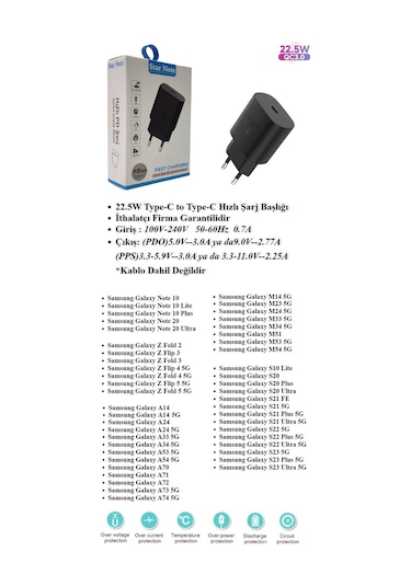 Galaxy A14 5G Uyumlu 22.5W Type-C Girişli Hızlı Şarj Aleti Adaptör - İthalatçı Garantili