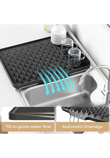 Willowhaven Yeşil Silikon Tezgah Kurutma Matı Yerleşik Drenaj Kaymaz Isıya Dayanıklı