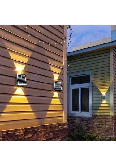 Opulentliving Çift Taraflı Güneş Solar 2 Lambalı Bahçe Duvar Rgb Aydınlatması Su Geçirmez 4 İşın Altın Altın