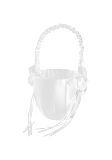 Suofeng Düğün İçin Fildişi Beyaz Saten Çiçek Sepeti - İmitasyon İnci Detaylı, 24x16x12cm