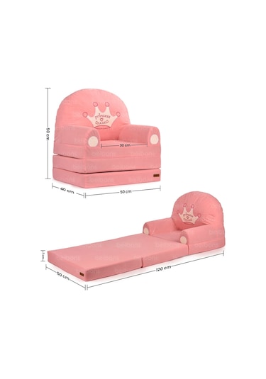 Portatif Katlanabilir Sevimli Çocuk Koltuğu - 3 Katlı Çocuk Yatak Koltuk - Taşınabilir Bebek Koltuğu Pembe Beyaz