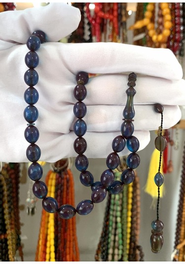 Mavi Sedefli Ateş Kehribar Tesbih