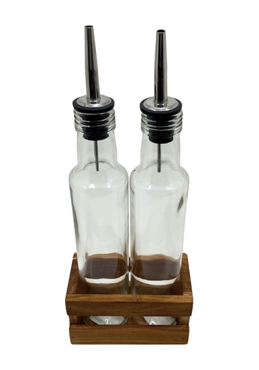 Ahşap Doğal 2li Yağdanlık Ve Sosluk Ahşap Cam Set Takımı Set Kiraz 1 Set Ahşap