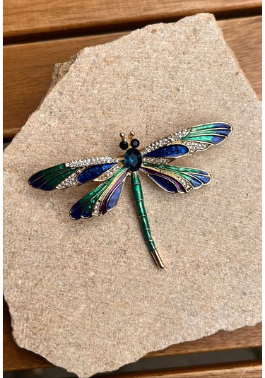 Yeşil Taşlı Yusufcuk Broş Çok Renkli