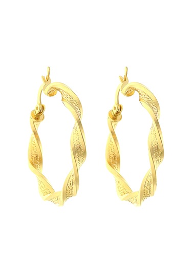 14 Ayar Altın Küpe Grek Desenli Tek Burgu Halka Küpe 3,2 Cm Çapında