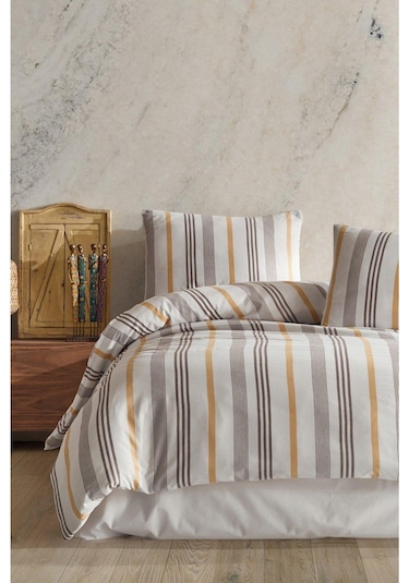 Şaheser Soft Tiss İpliği Boyalı Çift Kişik Nevresim Takımı Rainbow Kahve Desenli