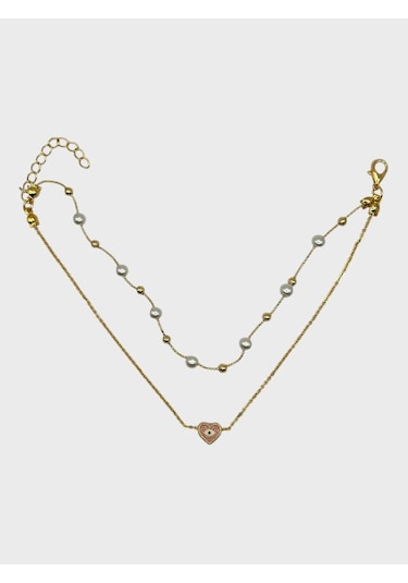 Arnes Jewelry Çelik İncili Kalpli Dorikalı Halhal Ar591nes Gold