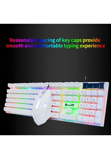 Springsun Beyaz Kablolu Oyun Klavye-fare Seti, 104 Tuş Rgb Arka Işık, Degrade Nefes Işıklı Mouse, Usb Bağlantı Diğer