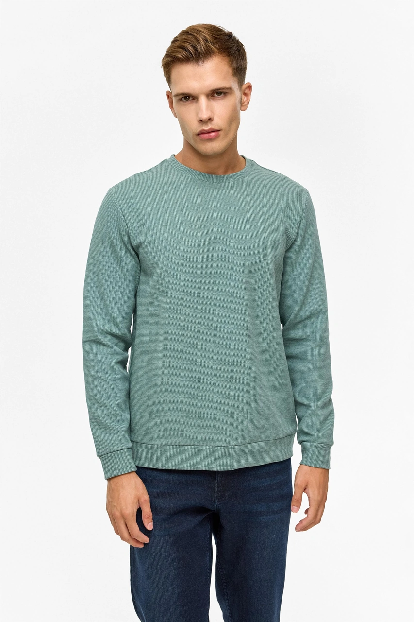 Süvari Haki Regular Düz Bisiklet Yaka Sweatshirt-38791 Haki