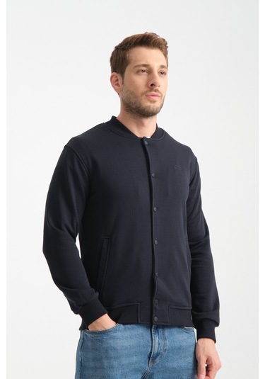 Shooter Sportswear Erkek Sweatshirt Düğmeli Ekru Standart Kalıp Lacivert