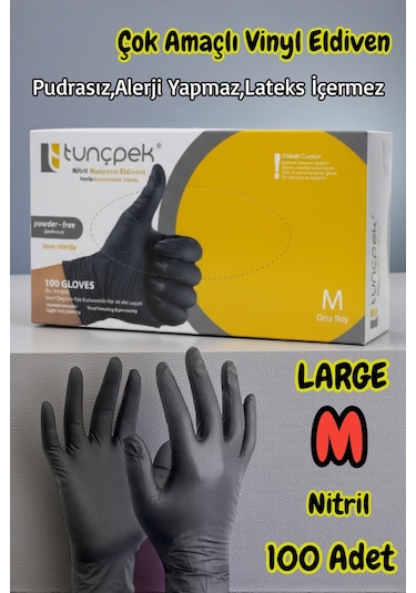 Tunçpek Nitril Pudrasız Kuaför Ve Muayene Eldiveni Medium Siyah 100 Adet-m