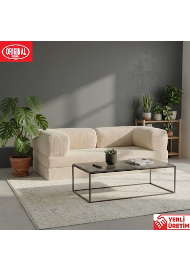 Pleasant K180x90 Sünger Kanepe Modüler Kadife Kumaşlı Koltuk Krem