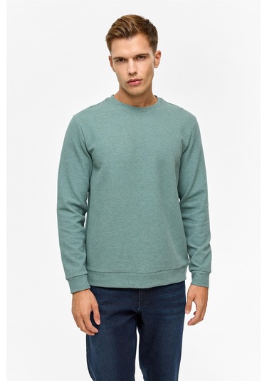 Haki Regular Düz Bisiklet Yaka Sweatshirt-38791 Haki