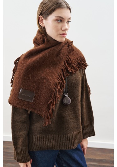 Püsküllü Atkı Kahverengi Kahverengi