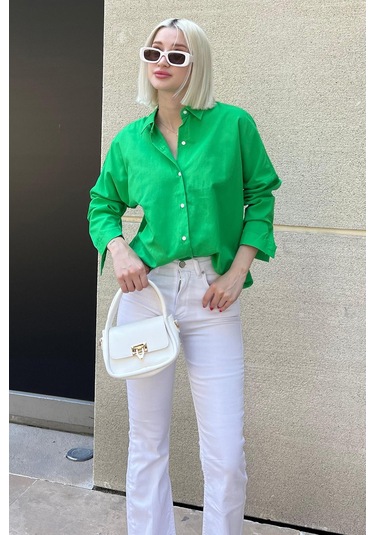 Madmext Mad Girls Yeşil Oversize Gömlek Mg1369-yeşil Yeşil