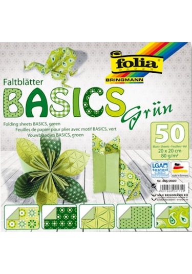 Folia Origami Kağıdı 20X20 Cm. 5 Desen 50 Yaprak Basic Yeşil