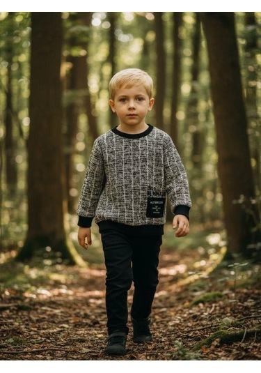 Erkek Çocuk Desenli Bürümcük Kazak-16323 Siyah