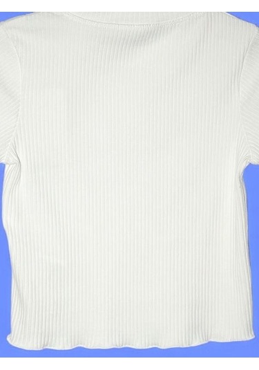 Kız Çocuk Pamuklu Kaşkorse Fitilli Fırfırlı Bluz-15716 Ekru