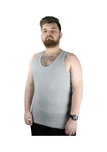 Mode Xl Büyük Beden Erkek Atlet Bisiklet Yaka 6340 Gri Melanj 001