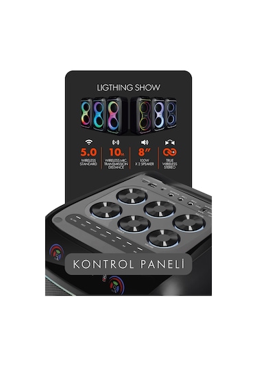 Powerway Cıo 100w Hoparlör Gitar Saz Girişli Karaoke Parti Ses Sistemi 80 Cm Dijital Ekran +bass Pro