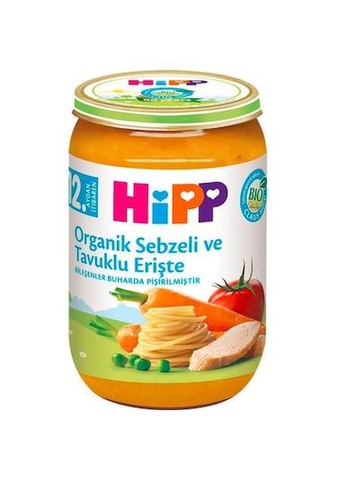 Hipp Organik Sebzeli ve Tavuklu Erişte 12+ Ay Kavanoz Maması 220 G
