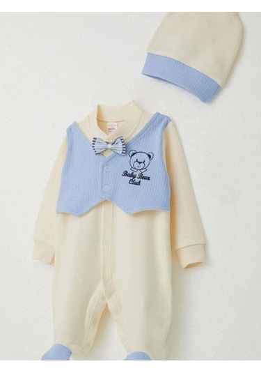 Erkek Bebek Yelekli Papyonlu Patikli Tulum-15309 Bej