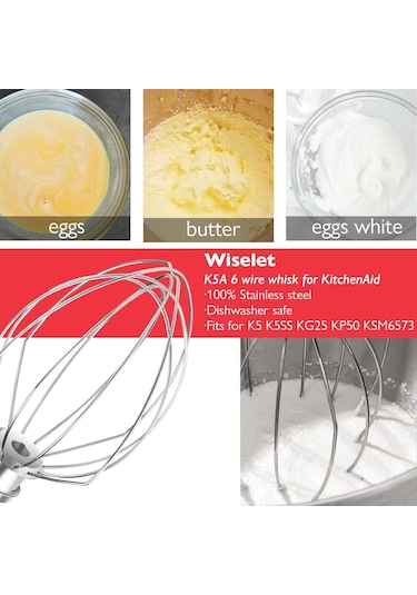 Vkemall K5x 18/8 Çelik 6 Tel Şapka, Kitchenaid 5qt Mikserlere Uyumlu K4/5, K5ss, Ksm5 Vb. , Dayanıklı Ve Kaliteli Pasta Karıştırıcı Aksesuarı Gümüş