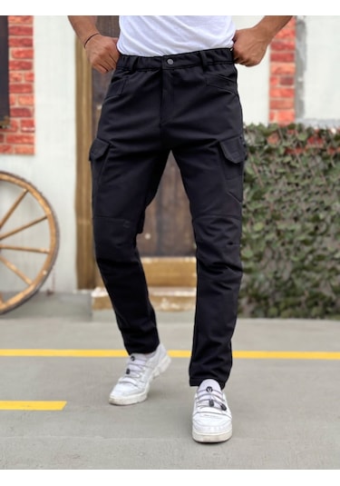 Camp Scoutland Camp591 Outdoor Softshell Su Ve Rüzgara Dayanıklı içi Polarlı Kışlık Erkek Siyah Taktik Pantolon