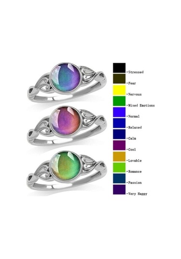 Fastbuy Sweet Wind Sensitive Temperature Color Changing Stone Wedding Ring Size 8 Silver Çok Renkli. Çok Renkli
