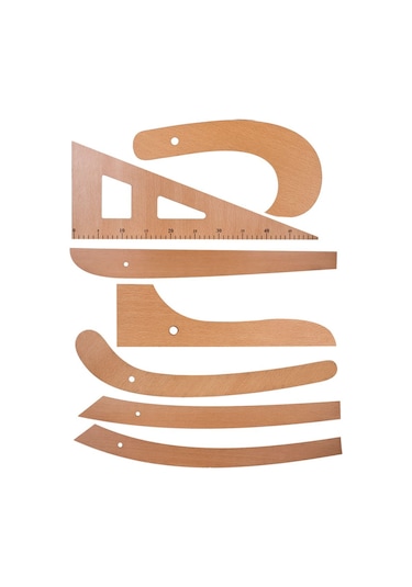 Terzi-Modelist-Tekstil 7 Parça Ahşap Cetvel Riga Gönye Seti