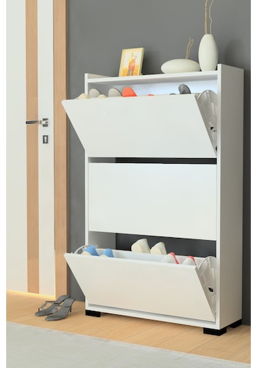 Eylül 3 Kapaklı 6 Gözlü Ayakkabılık Byz-byz Beyaz