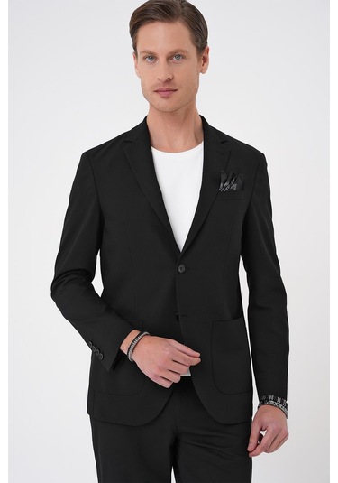 Comfort Fit Mono Yaka Torba Cep Casual Siyah Ceket C 707 Siyah