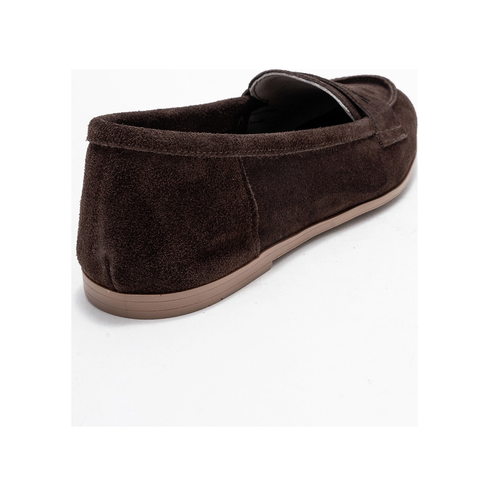 F02 Koyu Kahverengi Süet Hakiki Deri Kadın Loafer Ayakkabı Koyu Kahverengi