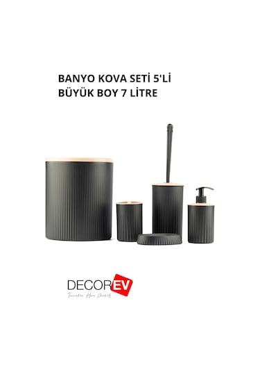Decorev 5'li Banyo Seti Siyah Tuvalet Kova Wc Set Siyah