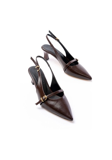 H-470 Kahve Rugan Baret Tokalı Arkası Açık Günlük Kadın Sandalet Kahve