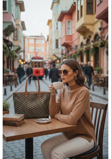 Lela Arkası Uzun Dik Yaka Ince Triko Bayan Kazak 4615002 Camel