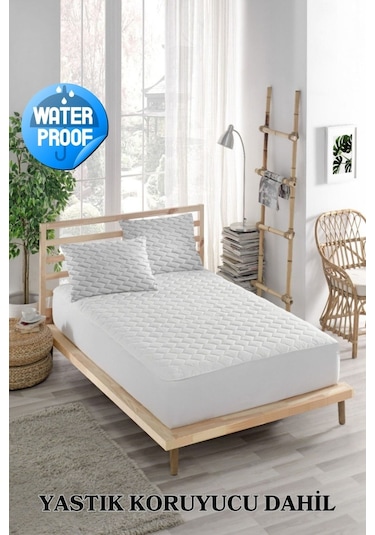 Mona Verde Alez Takımı Sıvı Geçirmez Alez+Yastık Alezi 3 Parça %100 Mikrofiber Kapitoneli MNVASYL00 Beyaz