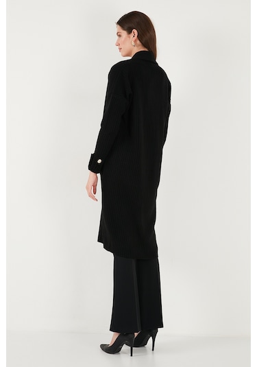 Lela % 100 Akrilik Triko Örme Uzun Bayan Hırka 4615212 Siyah