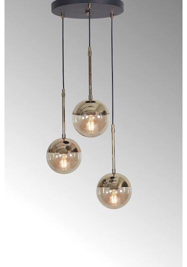 Nova 3 Lü Gold-siyah Metal Gövde Bal Rengi Camlı Tasarım Lüx ... Gold